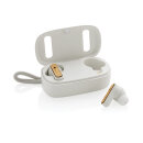 TWS-Ohrhörer aus recyceltem RCS-Kunststoff und Bambus Farbe: weiß