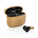 TWS-Kopfhörer aus RCS recyceltem Kunststoff und Bambus Farbe: braun
