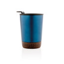 GRS rPP Edelstahl-Kaffeebecher mit Kork Farbe: blau
