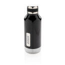 Auslaufsichere Vakuumflasche mit Logoplatte Farbe: schwarz