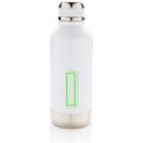 Auslaufsichere Vakuumflasche mit Logoplatte Farbe: weiß