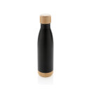Vakuum Edelstahlfasche mit Deckel und Boden aus Bambus Farbe: schwarz