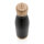 Vakuum Edelstahlfasche mit Deckel und Boden aus Bambus Farbe: schwarz