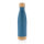 Vakuum Edelstahlfasche mit Deckel und Boden aus Bambus Farbe: blau