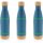Vakuum Edelstahlfasche mit Deckel und Boden aus Bambus Farbe: blau