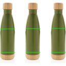 Vakuum Edelstahlfasche mit Deckel und Boden aus Bambus Farbe: grün