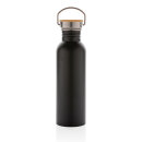 Moderne Stainless-Steel Flasche mit Bambusdeckel Farbe: schwarz