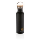 Moderne Stainless-Steel Flasche mit Bambusdeckel Farbe: schwarz