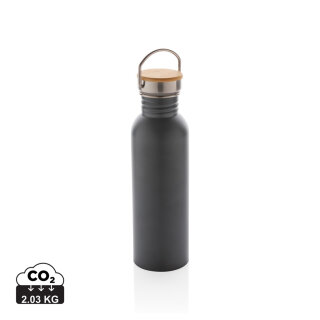 Moderne Stainless-Steel Flasche mit Bambusdeckel Farbe: grau
