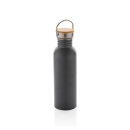 Moderne Stainless-Steel Flasche mit Bambusdeckel Farbe: grau