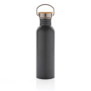 Moderne Stainless-Steel Flasche mit Bambusdeckel Farbe: grau