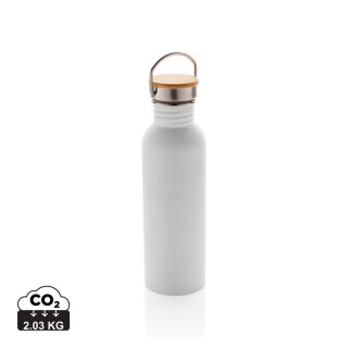 Moderne Stainless-Steel Flasche mit Bambusdeckel Farbe: weiß