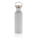 Moderne Stainless-Steel Flasche mit Bambusdeckel Farbe: weiß