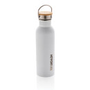 Moderne Stainless-Steel Flasche mit Bambusdeckel Farbe: weiß