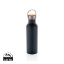 Moderne Stainless-Steel Flasche mit Bambusdeckel Farbe: blau