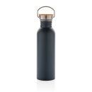 Moderne Stainless-Steel Flasche mit Bambusdeckel Farbe: blau