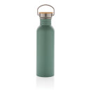 Moderne Stainless-Steel Flasche mit Bambusdeckel Farbe: grün
