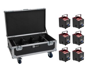 EUROLITE Set 6x AKKU UP-4 QCL Spot QuickDMX MK2 + Flightcase with wheels and charging function