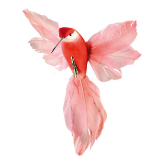 Kolibri mit Clip Styrofoam/Federn     Groesse: 18x20cm    Farbe: rot/pink