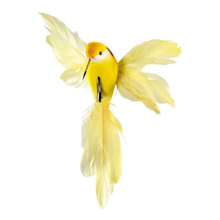 Kolibri mit Clip Styrofoam/Federn     Groesse: 18x20cm - Farbe: gelb