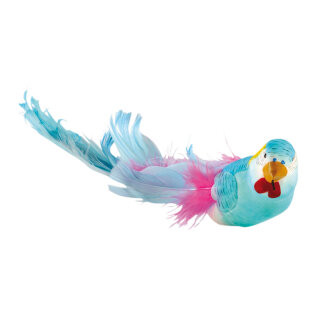 Budgerigar with clip  - Material: styrofoam feathers - Color: turquoise - Size:  X 5x26cm