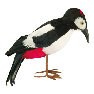 Woodpecker out of styrofoam - Material: with real feathers - Color: black/white/red - Size: 27cm