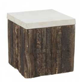 Hocker Beam aus Naturholz mit Nickelplatte 40x40x42cm, dunkelbraun