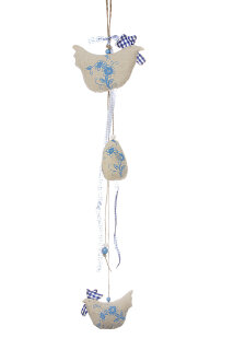 Osterdeko Girlande mit Hähnen und Ei, Höhe 57cm Leinenstoff creme/hellblau
