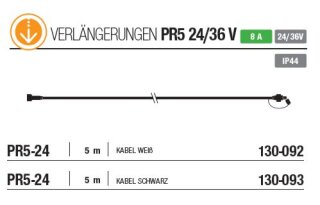 PR5-24: 5m Low Voltage Extension cable for 24V/36V products, schwarzes Gummi Kabel    --> Licht