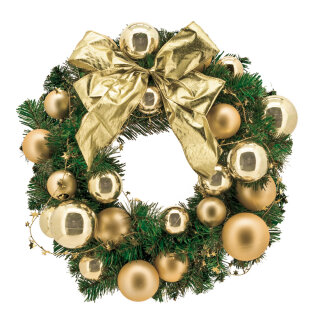 Tannenkranz geschmckt, Kunststoff Abmessung:  45cm Farbe: gold/grn