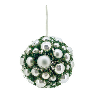 Tannenkugel geschmckt, Kunststoff Abmessung:  30cm Farbe: silber/grn