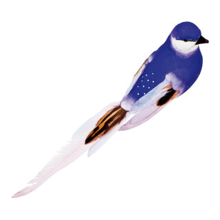 Vogel mit Clip Styrofoam mit Federn     Groesse: 40x7x7cm - Farbe: violett