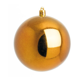 Weihnachtskugel, bronze glänzend  Abmessung: Ø 10cm   Info: SCHWER ENTFLAMMBAR