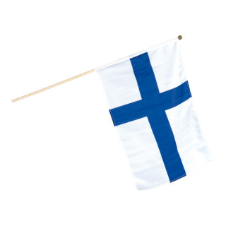 Flag on wooden pole  - Material: artificial silk - Color: Finland - Size: 30x45cm