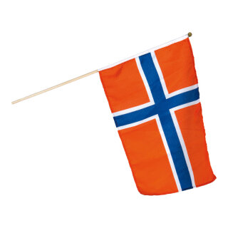 Flag on wooden pole  - Material: artificial silk - Color: Norway - Size: 30x45cm
