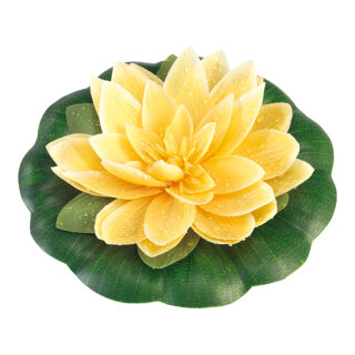 Water lily with leaf  - Material: artificial silk - Color: yellow - Size: Blüte Ø 20cm X Ø 24cm