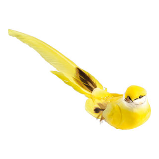 Bird with clip styrofoam, feathers     Size: 4x24cm    Color: yellow