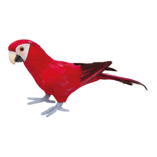 Papagei, stehend Styropor mit Federn     Groesse: 36x13cm    Farbe: rot